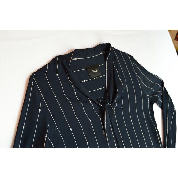 Rails Rhea Blouse Small Black Stars Stripes Neck Tie Long Sleeve - Picture 5 of 15